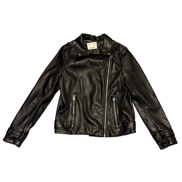 Zara Kids Black Faux Leather Biker Motorcycle Zipper Jacket Size 11/12 - Picture 1 of 2